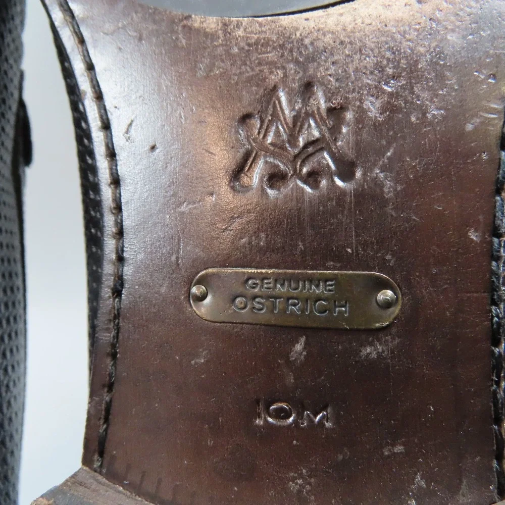 Mezlan Vesta Ostrich Leg and‎ Woven Calfskin Moc Toe Bit Strap Loafers Black 10